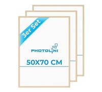 PHOTOLINI Marcos 50x70 cm madera MDF natural, set de 3 marcos para pósteres, cristal acrílico, para colgar, incluye accesorios - para fotos, láminas y pósteres