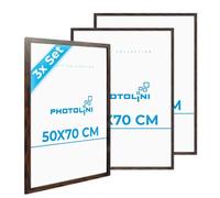 PHOTOLINI Marcos 50x70 cm madera MDF roble oscuro, set de 3 marcos para pósteres, cristal acrílico, para colgar, incluye accesorios - para fotos, láminas y pósteres