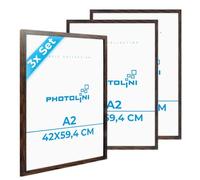 PHOTOLINI Marcos A2 42x59,4 cm madera MDF roble oscuro, set de 3 marcos para pósteres, cristal acrílico, para colgar, incluye accesorios - para fotos, láminas y pósteres
