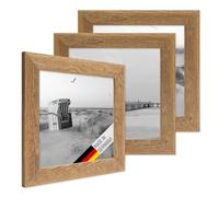 PHOTOLINI Marcos de madera 20x20 cm aspecto roble, 3 marcos de fotos de madera auténtica rústica, con cristal, para colgar, accesorios adicionales - aspecto natural de madera flotante
