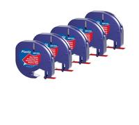 PHOVYAFI Cinta de Etiqueta de Papel de plástico Multicolor de 12 mm 5pk 4M Compatible con Etiqueta Fabricante LT100H LT-100T Fits 91200 91201 Modelo(Plastic Red)