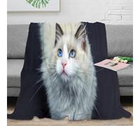 PHQAZWSXE Estampado 3D Blue-Eyed Gato Manta Microfibra Ropa de Cama Anti-Bolitas Suave Peludo Feline Manta de Oficina cálida y esponjosa no desprende Pelusa para Oficina 40x50inch(100x130cm)