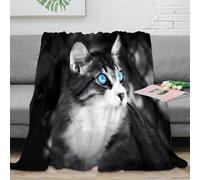 PHQAZWSXE Estampado 3D Blue-Eyed-Gato Manta térmica Microfibra Ropa de Cama no desprende Pelusa arteistic-Feline-Retrato Manta de Cama cálida para jóvenes en Noches frías 50x60inch(127x152cm)