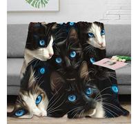 PHQAZWSXE Estampado 3D Blue-Eyed Gatos Manta de sofá Microfibra Ropa de Cama Lavable Arteistic Feline RETR Manta de salón Anti-Bolitas para Regalos para el salón 70×80inch(180x200cm)