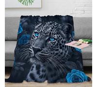 PHQAZWSXE Estampado 3D Blue-Eyed Leopard Manta de sofá Microfibra Ropa de Cama Lavable Digital Arte Manta de salón Anti-Bolitas para Regalos para el salón 70×80inch(180x200cm)