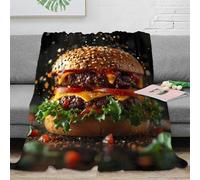 PHQAZWSXE Estampado 3D Juicy Burger frazada Microfibra Ropa de Cama Transpirable American Fast Food Plaid de frazada Suave para Estudiantes Durante Clases Online 60x80inch(150x200cm)