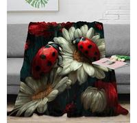 PHQAZWSXE Estampado 3D Ladybug on Flower Manta Microfibra Ropa de Cama Lavable en Lavadora Botanical Arte Plaid térmico Anti-Bolitas no desprende Pelusa para Uso doméstico Diario 40x50inch(100x130cm)