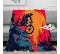 PHQAZWSXE Estampado 3D MountainBikeRider Manta de Viaje Microfibra Ropa de Cama compacta AdventureIlustracio Manta de Viaje Suave para Regalos para quienes viajan por Trabajo 50x60inch(127x152cm)