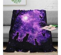 PHQAZWSXE Estampado 3D Purple Night Scene Manta de Siesta Microfibra Ropa de Cama Lavable Gato Silhouette Arte Manta de Oficina Suave para Regalos para compañeros de Trabajo 50x60inch(127x152cm)