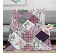 PHQAZWSXE Estampado 3D Quilt Blocks Manta térmica Microfibra Ropa de Cama Aislante Vintage Floral Patchwork Manta de Cama Anti-Bolitas para Regalos para Abuelos 40x50inch(100x130cm)