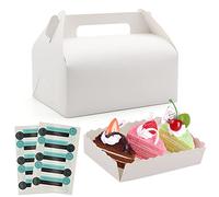 PHULWEL Scatole per pasticceria con vassoio di carta e maniglia per il trasporto, 20 piezas scatola per il trasporto con adesivi, scatole regalo di carta per biscotti (20 x 15 x 8 cm, bianco)