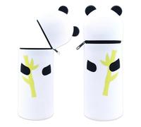 phxdance Estuche Escolar Kawaii 2 en 1 - Adorable Portalápices de Silicona Retráctil, Gran Capacidad y Diseño Vertical, Ideal Material Escolar (Adorable Panda y bambú)