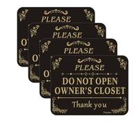 Phyabe 4 letreros de armario con texto en inglés "Please Do Not Open Owner's Closer", 5 x 4 pulgadas de grosor, acrílico autoadhesivo, fácil de instalar