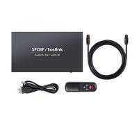Phyachelo Conmutador de Fibra Óptica SPDIF Toslink, Divisor de Audio Digital, con Control Remoto IR, Cable Óptico.