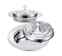 Phyachelo Juego de Comunión de Plata con Tapa, Platos de Pan de Acero Inoxidable para Iglesias, Bandeja de Santa Comunión con Tapa, Iglesia