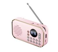 Phyachelo Radio FM Portátil Recargable Pequeño Altavoz Bluetooth Inalámbrico Sonido Estéreo Envolvente USB Radios Vintage Rosa