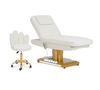 Physa Camilla de Estética Eléctrica y Taburete con Ruedas y Respaldo 200 kg Blanca y Dorada Calefactable Tatuaje Profesional Cama de Masaje