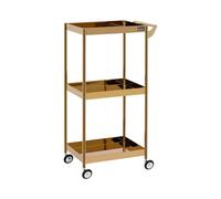 physa Carrito para Cosméticos con 3 Estantes Ruedas Pivotantes y Asidero Amplio para hasta 30 kg Dorado en Acero Inoxidable Carro de baño Organizador de peluquería Carro de estética