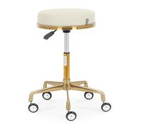 physa Taburete con Ruedas Regulable en Altura 51-64 cm para hasta 150 kg Beis y Dorado con Tapicería de PVC Asiento para estética Taburete de oficina Banqueta de trabajo