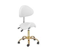 physa Taburete con Ruedas Regulable en Altura 55-69 cm Giratoria 360° para hasta 150 kg en Blanco y Dorado Taburete para estética Taburete de oficina Silla cosmética Taburete de trabajo