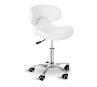 Physa Taburete con Ruedas Y Respaldo para Estética Physa Andria White (Cuero Sintético Blanco, hasta 150 Kg, Altura del Asiento: 45-59 cm)