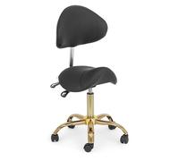 physa Taburete de estética Ruedas Regulable en Altura 55-69 cm Giratoria 360° para hasta 150 kg en Negro y Dorado Taburete para estética Taburete de oficina Silla cosmética Banqueta de trabajo