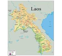 Physical Map of Laos - The Oxford Collection - Tamaño 84.1 x 71.4 cm - Papel laminado