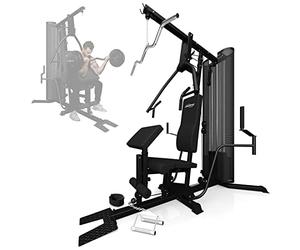 Physionics Multiestación Premium - Barra EZ Pulldown, Press de Pecho y Banca, Unidad para Piernas, Banco Predicador y Ejercicios Poleas - Máquina de Musculación, Entrenamiento