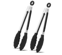 PHYTONICS 2 Piezas Pinzas Cocina,Pinzas Cocina Silicona,Pinzas de Cocina de Acero Inoxidable y Silicona,Pinza Cocina con puntas de silicona,para Ensalada cocinar Asar a la Parrilla(21 CM,negro)