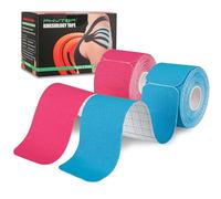 PHYTOP Cinta Kinesiológica (40 Tiras, 25 Cm X 5 Cm) | Kinesiotape Sin Látex Para Deportes | Taping Kinesiologico Ideal Para Soporte De Rodilla, Hombro Y Codo (Azul y Rosa)