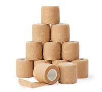 PHYTOP Venda Cohesiva Autoadhesiva 5cm x 4.5m, 12 Rollos (Beige) - Vendaje Elástico para Deportes y Mascotas | Venda No Tejida