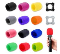 Piacolnic 14 Piezas Fundas de Espuma para Micrófono, Colores Variados con 2 Fundas de Silicona, Espuma Antiviento para Micrófono de Mano para KTV, Escenario y Conferencia