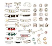 Piacolnic 40 Piezas Broche de Perlas Sintéticas, Broche para Mujer en Blanco y Dorado, Tachuelas para Ropa y Broches para Ropa con Efecto Strass para Vestido de Novia, Blusas y Ajuste de Cintura