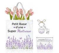 PIAKAZIQA Cadeau Maitresse d'école Tote Bag, Personnalisé Sac en Toile à Main avec une Trousse de Toilette, Porte-Clef, Merci de m'avoir aidé à grandir Cadeau Maitresse d'école Fin d'Année
