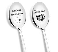 PIAKAZIQA Cadeau Saint Valentin pour Couple, Cuillère à Café avec Gravure Bonjour Mon Coeur, Je t'aime Cuillère Cadeaux St Valentin pour Femme et Homme, Cadeau d'anniversaire pour Petite Amie Copain