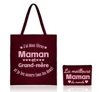 PIAKAZIQA Cadeaux Maman Sac Cabas Tote Bag Maquillage, Cadeau Fete des Meres La Meilleure Maman du Monde, Femmes Sac de Shopping Cadeaux Nouvelle Mère, Cadeau Anniversaire pour Meres Belle Mere Mamie