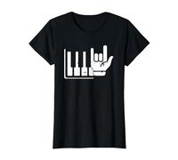 Pianista Teclado Piano Jugador Rock Jazz Instrumento Musical Camiseta, Mujer, Negro, XS