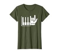 Pianista Teclado Piano Jugador Rock Jazz Instrumento Musical Camiseta, Mujer, Verde Oliva, XS