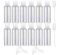PIANKEKE 12 Piezas Botellas de Viaje, 100 ml Botes de Plástico Vacía, Botellas Cosméticas con 2 Boquillas y 2 Embudos Pequeños, Contenedores de Viaje Aéreos para Champú, Loción, Gel de Ducha