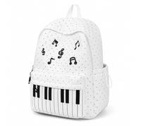 Piano Backpack for Women, Polka Dot Backpack with Keyboard Design, Cute Y2K Music Daypack for Travel, Work and Daily Use (White-B,Standard)
