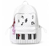 Piano Backpack for Women, Polka Dot Backpack with Keyboard Design, Cute Y2K Music Daypack for Travel, Work and Daily Use (White-C,with note)
