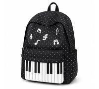 Piano Backpack for Women, Polka Dot Backpack with Keyboard Design, Cute Y2K Music Daypack for Travel, Work and Daily Use (Black-B,Standard)