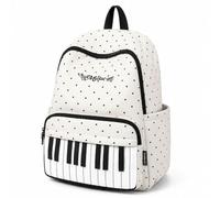 Piano Backpack for Women, Polka Dot Backpack with Keyboard Design, Cute Y2K Music Daypack for Travel, Work and Daily Use (White-A,Standard)