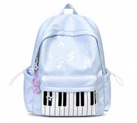 Piano Backpack for Women, Polka Dot Backpack with Keyboard Design, Cute Y2K Music Daypack for Travel, Work and Daily Use (Blue-B,with note)