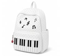 Piano Backpack for Women, Polka Dot Backpack with Keyboard Design, Cute Y2K Music Daypack for Travel, Work and Daily Use (White-C,Standard)