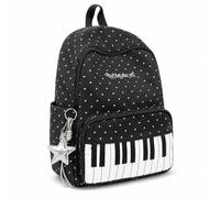 Piano Backpack for Women, Polka Dot Backpack with Keyboard Design, Cute Y2K Music Daypack for Travel, Work and Daily Use (Black-A,with Star)