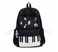 Piano Backpack for Women, Polka Dot Backpack with Keyboard Design, Cute Y2K Music Daypack for Travel, Work and Daily Use (Black-B,with note)