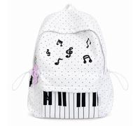 Piano Backpack for Women, Polka Dot Backpack with Keyboard Design, Cute Y2K Music Daypack for Travel, Work and Daily Use (White-B,with note)