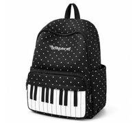 Piano Backpack for Women, Polka Dot Backpack with Keyboard Design, Cute Y2K Music Daypack for Travel, Work and Daily Use (Black-A,Standard)