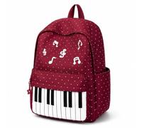 Piano Backpack for Women, Polka Dot Backpack with Keyboard Design, Cute Y2K Music Daypack for Travel, Work and Daily Use (Red,Standard)